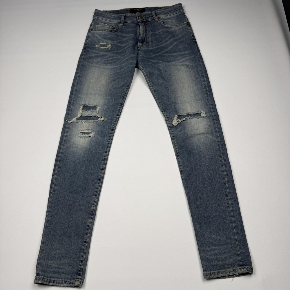 Represent Underwork Jeans Mens 30x31 Light Wash Distressed Skinny Stretch Denim